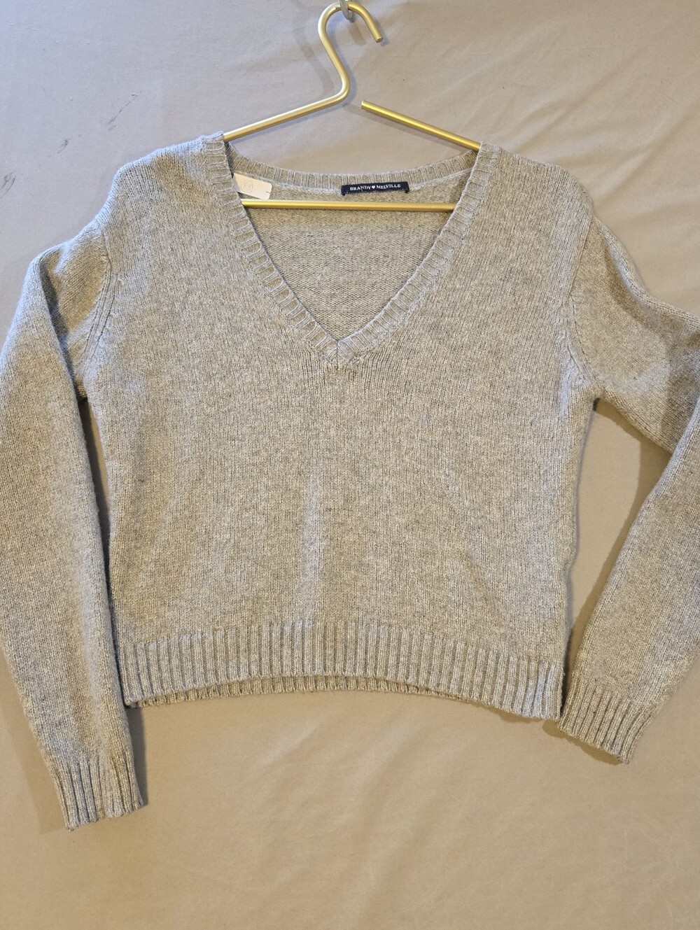 Brandy Melville Heather Gray V-Neck Sweater Wool Cashmere Blend